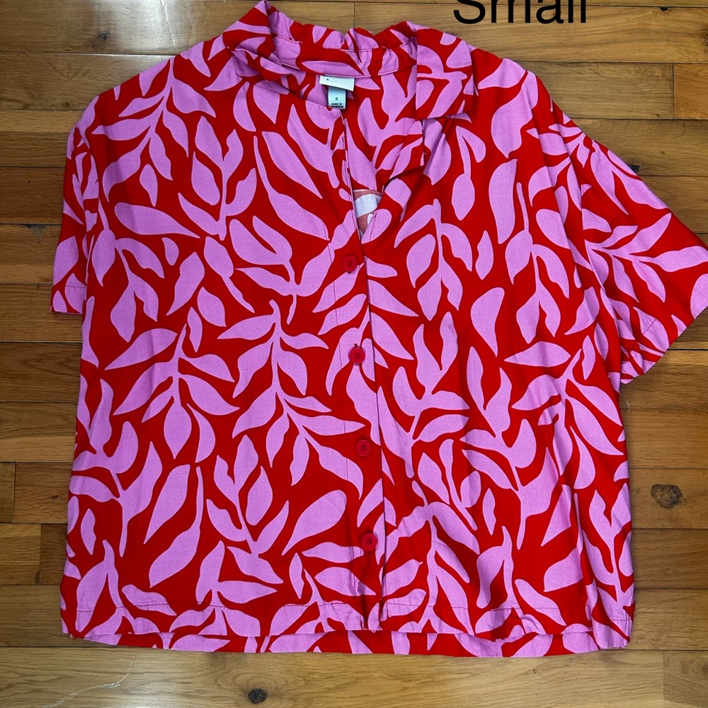 a new day Red and Pink Button-Down Short Sleeve Shirt